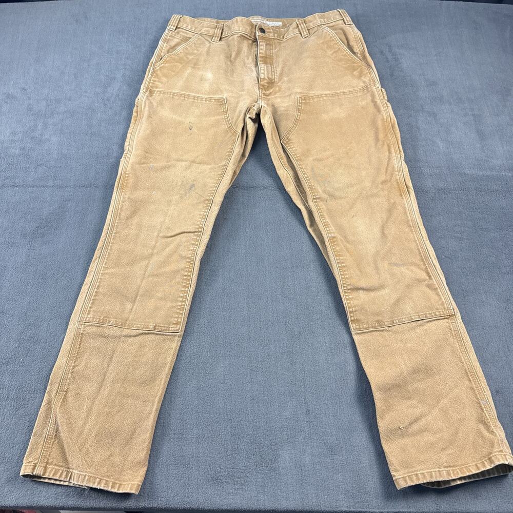 Carhartt Double Knee Work Pants 38 x 34 Tan Brown DISTRESSED Canvas